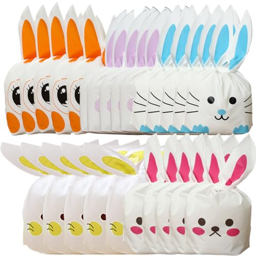 NOPKESV 25 Bolsas de Regalo para Niños con Forma de Orejas de Conejo para Fiestas y Occasiones Especiales, Tamaño 10x17 cm, Ideal para Cumpleaños, Bodas, Reuniones y Pascua