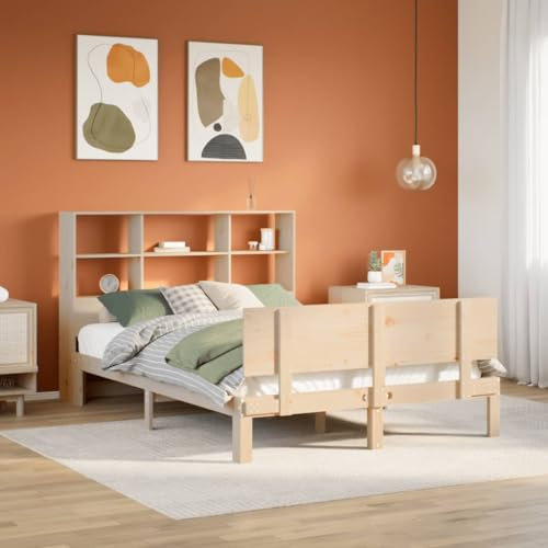 Iiaky Massivholzbett mit Regal ohne Matratze Bett Mit Stauraum Massivholzbett Holzbett Bettgestell 140x190 cm Kiefer // 3322658