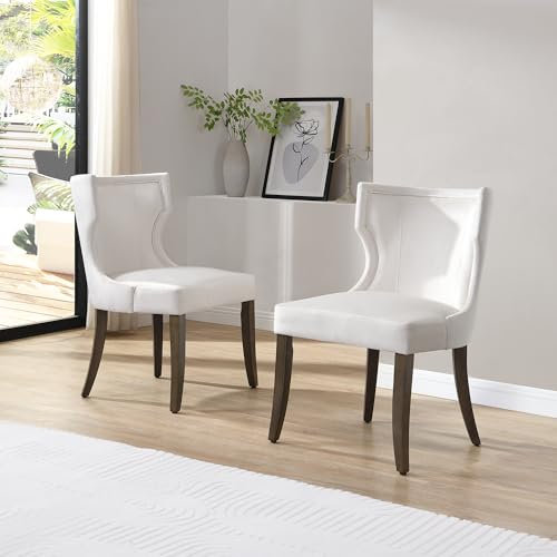 Soweiz Wohnzimmer-Loungesessel, Esszimmerstuhl aus Samt, 2er-Set mit Beinen aus Massivholz, Dickes Kissen, Verstellbare Beine, Schlafzimmerstuhl, Küchenstuhl, 54x63x84cm (Beige)