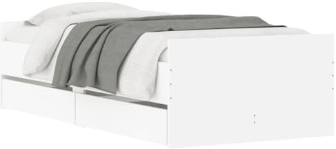HEFZGDB Bettgestell mit Schubladen Weiß 90x200 cm Jugendbett Gästebett Bettgestell Single Bed für Herberge Schlafzimmer Wohnbereich Gästezimmer