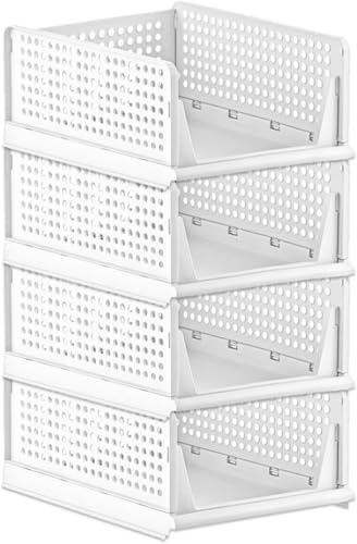 Kleiderschrank-Schubladenboxen, stapelbarer Kleiderschrank-Organizer, faltbare Aufbewahrungsboxen für die Heimorganisation (4 weiß)