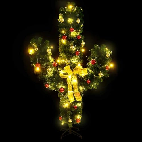 Homgoday Cactus de Navidad con Soporte y LED Verde 180 cm PVC Adornos navideños Reutilizable, Decoración para Jardin,Patio,Café,Bodas,Fiestas
