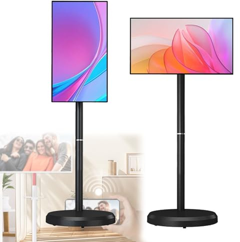 Hydravex Smart TV Portatile FHD da 21,5 Pollici, operativo Android 14, TV Mobile su Ruote con Touch Screen Girevole, Batteria Integrata da 6000 mAh, Rotazione Completa Black-4+64G