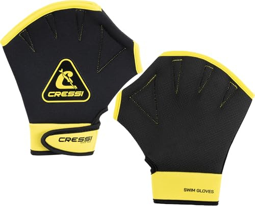 Cressi Aqua Boost Swim Gloves Black/Yellow M - Guantes Palmeados Unisex Neopreno Ultraspan Negro/Amarillo con Correa, para Natación, Entrenamiento Brazos, Espalda y Hombros, Aquafitness, Aquagym, M