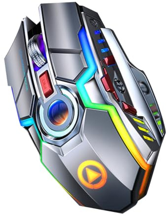 FIXOSHEE Souris De Jeu sans Fil Muette RGB Éclairage Multicolore, Ergonomique, Rechargeable par USB, pour Gamers, Fonction Silencieuse, Design Pratique, Couleur Gris Électroplacé