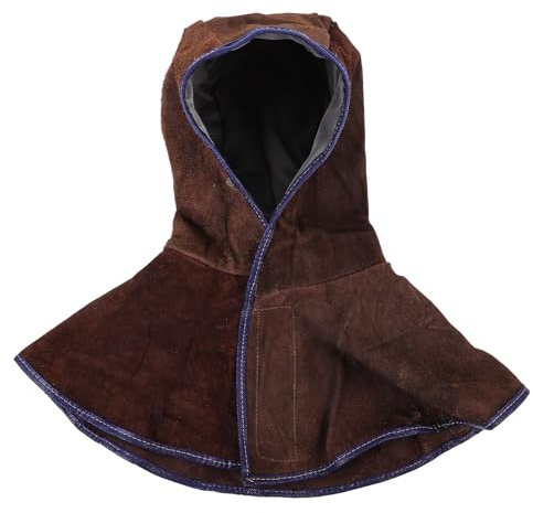 MUCKLILY Cowhide Leather Welding Cap with Flame Resistant Neck and Shoulder Drape Lightweight Protective Hood for Welders Heat and with Comfortable Lining Fit for Random Color