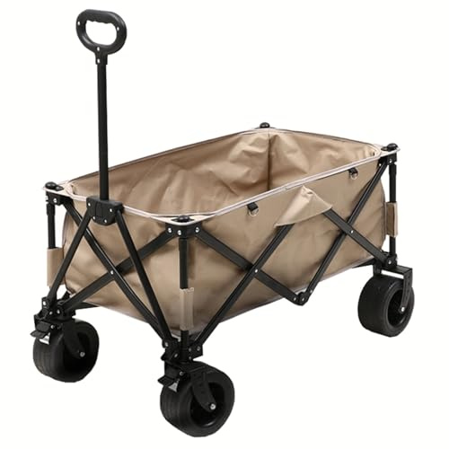 Chariot de camping pliable avec plateau de table, poignée réglable - Chariot polyvalent pour les activités de plein air, la plage, le jardin, les vacances (dimensions : kaki, couleur : B)