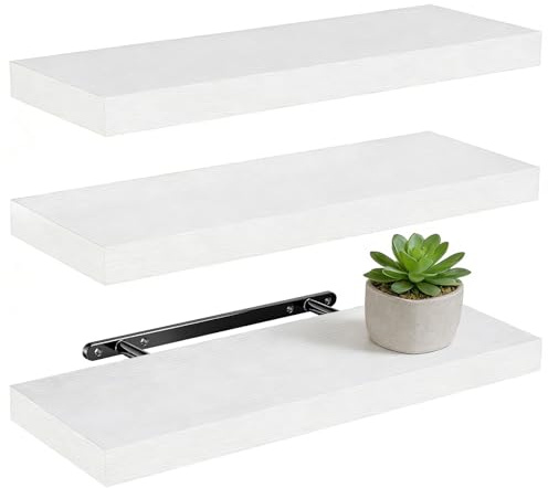 MOPUBZO Wandregal, 3er-Set Schweberegal, Regale Weiß Wand, 40x14.8x1.5 cm, CD DVD Regal Bücherregal,Moderne dekorative Regalbrett für Büro, Wohnzimmer, Schlafzimmer, Küche