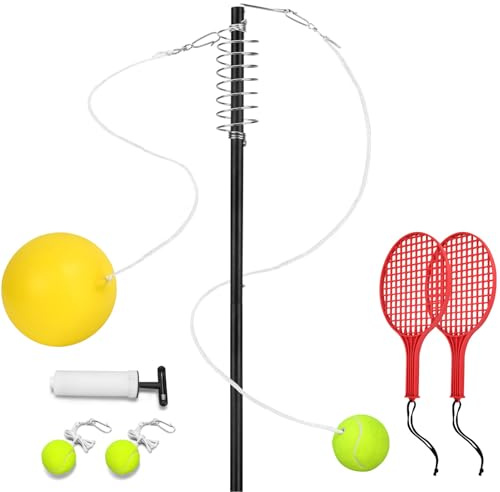 DAWCBVJQ Set Completo per Tetherball da Giardino | Sport Interattivo con Palle e Racchette Incluse,Attrezzatura per Allenamento al Tetherball,per Prato Patio Giochi Adolescenti Bambini Appassionati