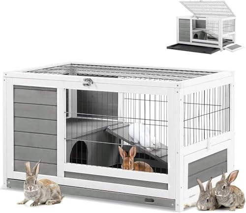 YODOLLA Hasenstall Kaninchenstall Kleintierhaus für Kleintiere, 90 cm Meerschweinchenkäfige mit Auslauf, Kaninchenkäfig für Indoor- und Outdoor-Bereich
