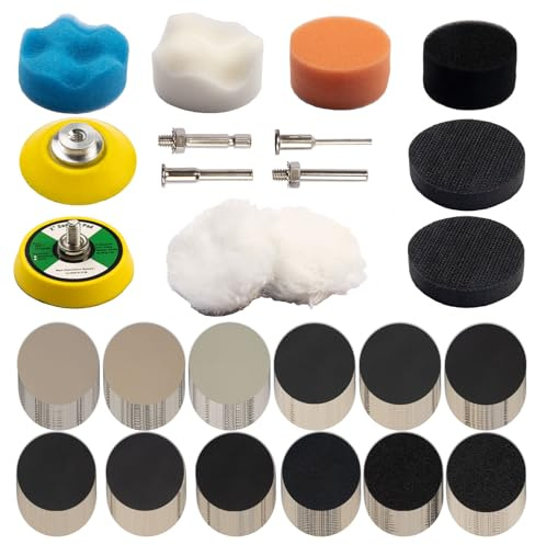 254 Stück 50mm Scheinwerfer Aufbereitung Set mit, Polierset Polieraufsatz für Akkuschrauber und Dremel Schleifaufsätze, Poliermaschine Auto Politur Set, Polierschwamm Polierpad für Metall Holz Glas