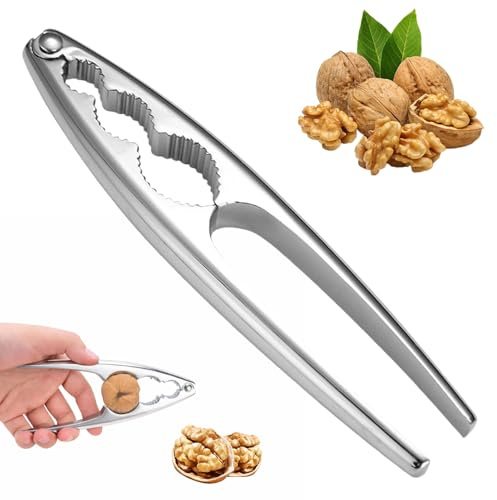 JPMrBOU Casse Noix sans Effort, Casse Noisette en Acier Inoxydable, Ustensile de Cuisine Indispensable, Ouverture Facile des Noix et Crustacés, 17 cm Argent Miroir