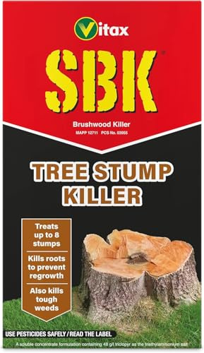 SBK Tree Stump Killer Concentrate, Glyphosate Free, Kills Roots and Weeds, Prevents Regrowth, Treats up to 8 Stumps, 250ml