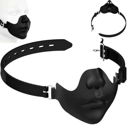LxPxP Máscara BDSM de Media Cara con Mordaza de Bola, Máscara Fetiche Transpirable con Diseño de Nariz Abierta, Máscara Bondage Ajustable con Bozal para Parejas y Roleplay