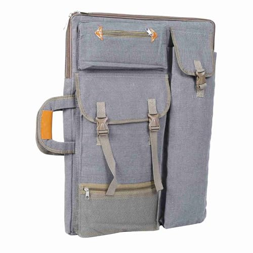 Generic Stor Canvas Art Sketch Bag Vattentät Multifunktionell med Justerbar Rem för Utomhusteckning 66 X 50 Cm (Grå)