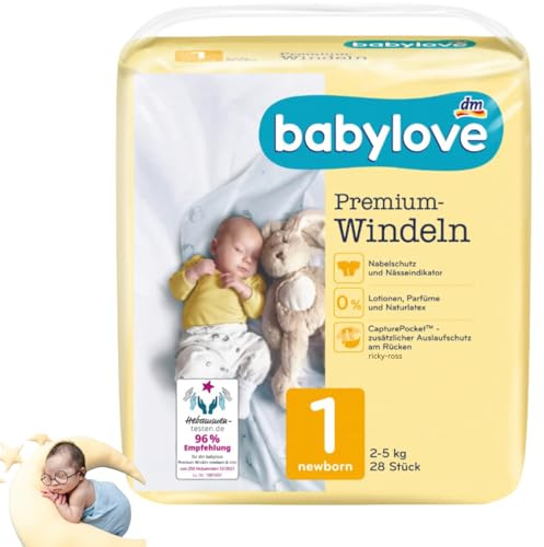 babylove Windeln Premium extra weich Größe 1, newborn 2-5kg, 1 Packung mit 28 Stück