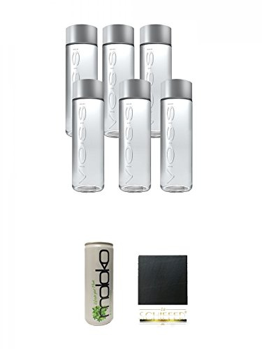 Voss Artesian STILL Gletscher Wasser in Glasflasche 6 x 0,375 Liter + Moloko Softdrink 0,25 Liter + Schiefer Glasuntersetzer eckig ca. 9,5 cm Durchmesser