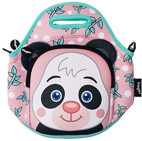 Fringoo® Kids Lunch Bag - Made from Neoprene Thermal Insulated Material - School Lunch Bag - Zipped Pocket Shoulder Strap (Panda)