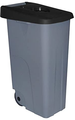 Contenedor de Residuos Reciclo 85L Negro con Tapa Abierta y Ruedas – Plástico Resistente, Encajable, Asa Ergonómica, Ideal para Residuos No Reciclables y Colectividades | Denox