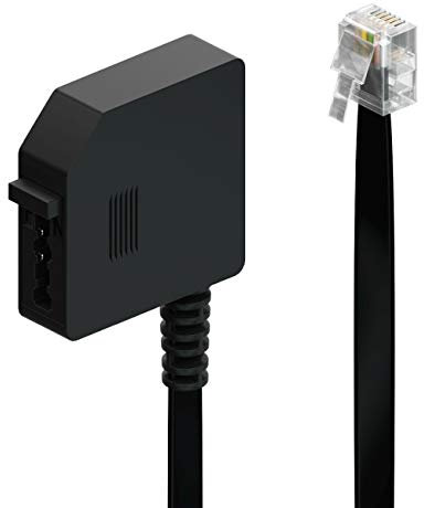 deleyCON 0,2m Telefon Adapter RJ11 Stecker 6P4C auf TAE-F Buchse Flachkabel Telefonadapter Adapterkabel Telefon Router Schwarz