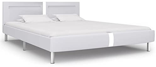 vidaXL Polsterbett mit LED Bett Kunstlederbett Ehebett Bett Doppelbett Bettgestell Bettrahmen Lattenrost Schlafzimmerbett Weiß Kunstleder 180x200cm