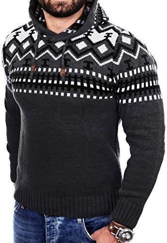 Reslad - Jersey noruego de invierno con capucha de punto para hombre, RS-3013, gris, M