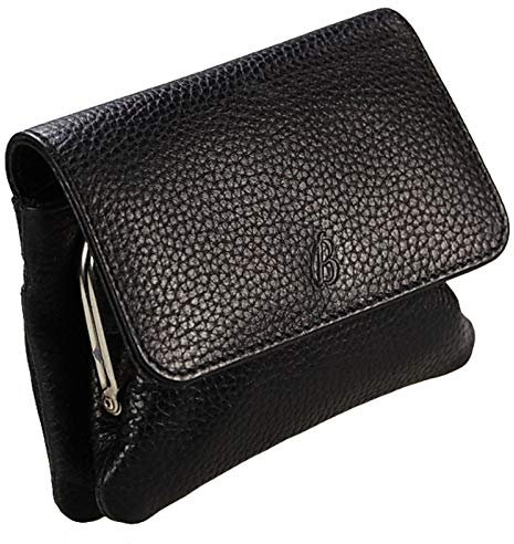 GoBago Damenbörse Nappa Leder große Knipsbörse Bügelbörse Geldbeutel Börse (Schwarz)
