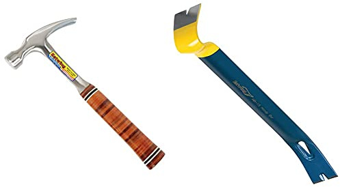 Estwing ESTE20S 20 Oz Rip Hammer with Leather Grip, Straight Claw, (Ounces) & Ehb/15 Handy Bar 15in