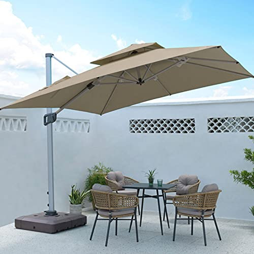 Parasol Excéntrico de Jardín, Mástil de Aluminio con Manivela, Protección UV 50+, 5 Niveles de Inclinación, Sombrilla Voladiza con Mecanismo de Manivela para Exterior, Jardín, Patio,Caqui,2.5m