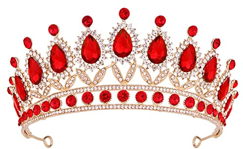 Tiara for Women, Vofler Gold Crown w/ Ruby - Royal Queen Red Crystal Rhinestone Headpiece Headband for Princess Girls Kids Bridal Birthday Wedding Pageant Prom Homecoming Halloween Costume Party