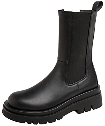 Minetom Mujer Botines Plataforma Botas con Tacón En Bloque Charol Botas con Plataforma Botines Botas Clásicas Cortas Al Aire Libre A Negro 37 EU