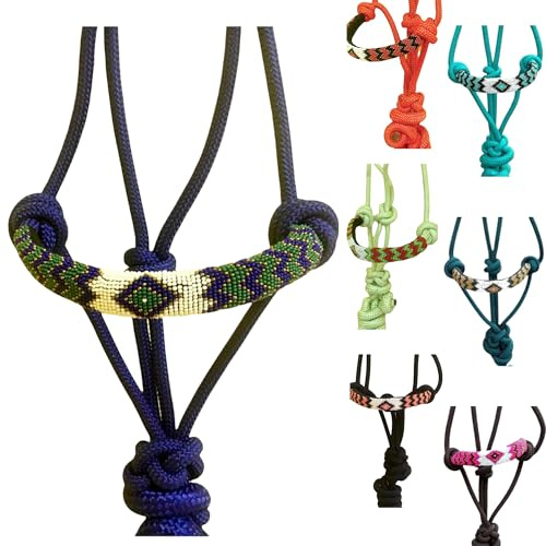 Majestic Ally Padded Beaded Nose Braided Rope Halter with 10' Matching Lead (Royal Blue)