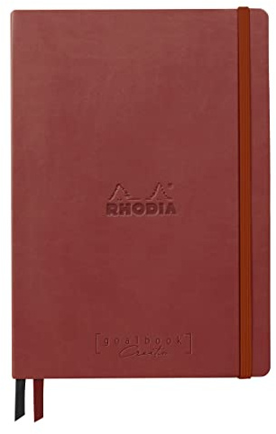 Rhodia 194443C - Rhodiarama Goalbook Creation DIN A5 mit festem Umschlag, 80 Blatt glattes, schwarzes Mayapapier punktkariert/dot 120g, mit Gummizugverschluss, 1 Stück, Nacarat Rot