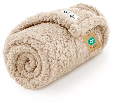 Premium fleece hundfilt mjukt husdjur sherpa överkast för hund valp katt, beige stor (57 x 40)