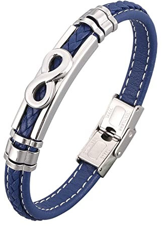 Skcess Herrenarmband Silber，Herren Armband Leder Unendlicher Lederarmreif Rostfreier Stahl Magnetarmband Herren 20.5cm