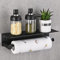 HANFU Porta Rotolo da Cucina, Autoadesivo Portarotolo da Parete Senza Forature, Alluminio per Scottex con Ripiano 34cm/13.4in, Supporto di Carta per Bagno, Nero