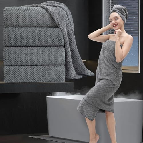 Extra Large Bath Towel Set of 4 (35x70),Oversized Bath Sheet Super Soft Highly Absorbent Jumbo Bathroom Towel Set Microfibers Quick Dry Shower Towel for Hotel,Bathroom,Guest,Spa,Gym (Dark Gray)