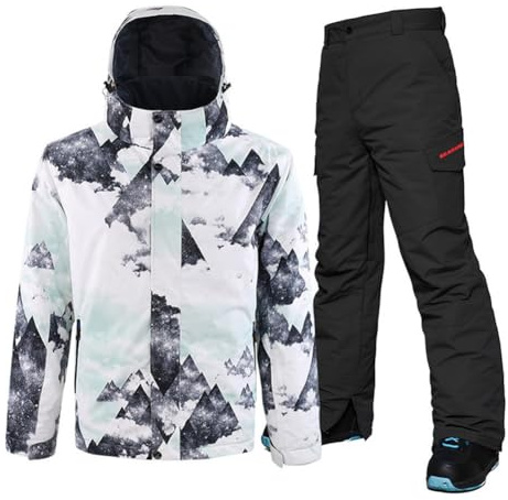 HOTIAN Herren Schneeanzug, Wasserdicht Winddicht Winter Warme Schnee Skifahren Sätze,für Wandern Klettern Isoliertes Snowboarden