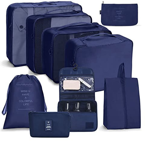 OSDUE Vikbara vattentäta förpackningskuber, 9 st reseorganiserare, packpåsar, resebagage packningsorganisatörer med skoväska för kläder resväska skor