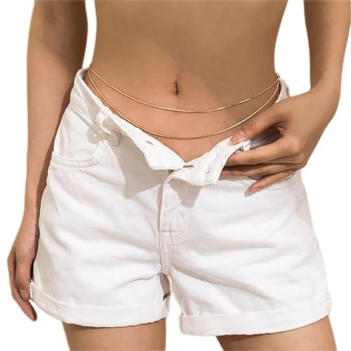 TseenYi Boho Taillenketten Bauchkette Geschichtete Schlangenknochen Körperkette Gold Schlange Taillenkette Sommer Bikini Taille Körperkette Zubehör Schmuck für Frauen und Mädchen