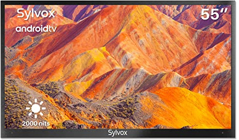 SYLVOX Outdoor TV, 4K UHD 55 Inch Smart TV, IP55 Waterproof 2000 nits Brightness for Full Sun, Outdoor Television for Outside Pool Garden, Android OS with Voice Assistant & Screen Cast (Pool Pro)