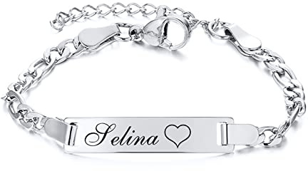 Gamtic Personalize Baby Girls Boys Name and Birthdate Bracelet, Customized Stainless Steel Bar ID Bracelet for Babies Children Gift, Bracelet for Boys