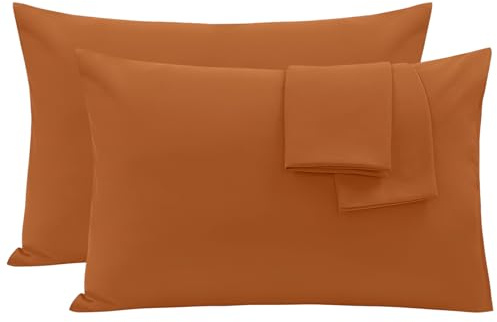 Oxford Homeware Pillow Cases 2 Pack Brushed Microfiber – Standard Pillowcases Fade Resistant Pillow Cover Envelope Closure Rust Pillow Covers (50 x 75 cm)