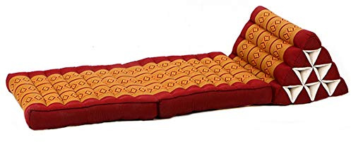2 Fold Thai Cushion Foldable Meditation Floor Seat 2 in 1 Set Meditation Pillow and Cushion Thai Mat Triangle Cushion for Watching TV and Reading (Colour: Red Size: 52 x 43 x 43 cm)
