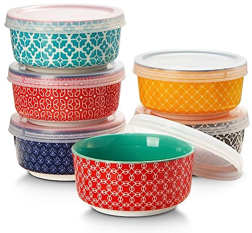 DOWAN Cuencos para Dip de Porcelana, 176 ml Cuencos de Postre Juego de 6 con Tapas - Cuenco Apilable para Salsa, Aperitivo, Postre, Tapas, Cuencos de Creme Brulee, Coloridos