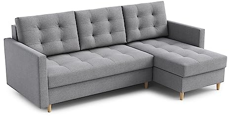Ecksofa “DIVO” mit Schlaffunktion und Bettkasten - Sofa Bettsofa Couch L form 3 Sitzer Schlafsofa Schlafcouch - Eckcouch Möbel für Wohnzimmer 224 x 144 x 95 cm. Sofabett - Liegefläche: 202 x 140 cm