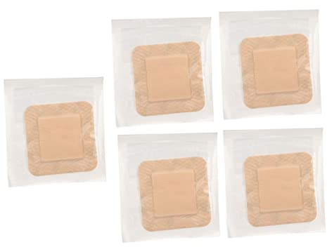 Silikonschaumverband – Schaumstoff Wundauflage klebend, 5 Stk. | Steriler Silikon Schaumverband, Foam Dressing, selbstklebend, für Dekubitus, Verbrennungen, 4,5 x 4,5 cm, atmungsaktiv
