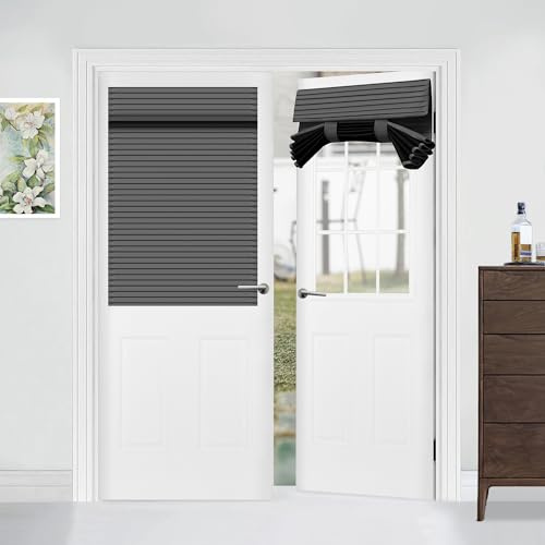 Muamar Privacy Self Adhesive Curtains, Dark Grey 30 X 40 Inch French Door Blinds for Glass Door, Thermal Insulated Tie Up Blackout Shades for Window, 1 Panel