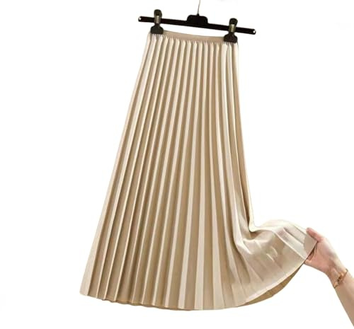 TEidea Dam kjolar dam midi-kjolar elegant och mångsidig midi-veckad kjol med hög midja för kvinnor, Aprikos, S