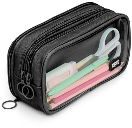 ZIPIT Halb & Half Pencil Case | Große Kapazität Federmäppchen | Federmäppchen für Schule, College und Büro (Schwarz)